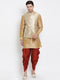 Vastramay Men's Rose Gold Jacquard Jacket With Kurta Dhoti Set